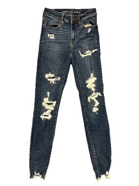 American Eagle Outfitters Women's Skinny Jeans Blue Medium Wash Distressed